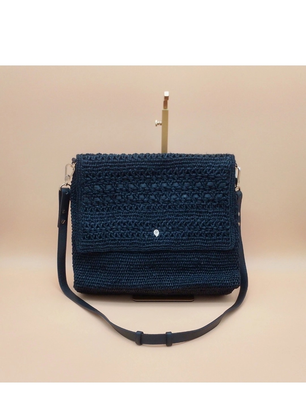 Helen Kaminski Black Raffia Woven Crossbody Bag Crochet Flap Shoulder Satchel
